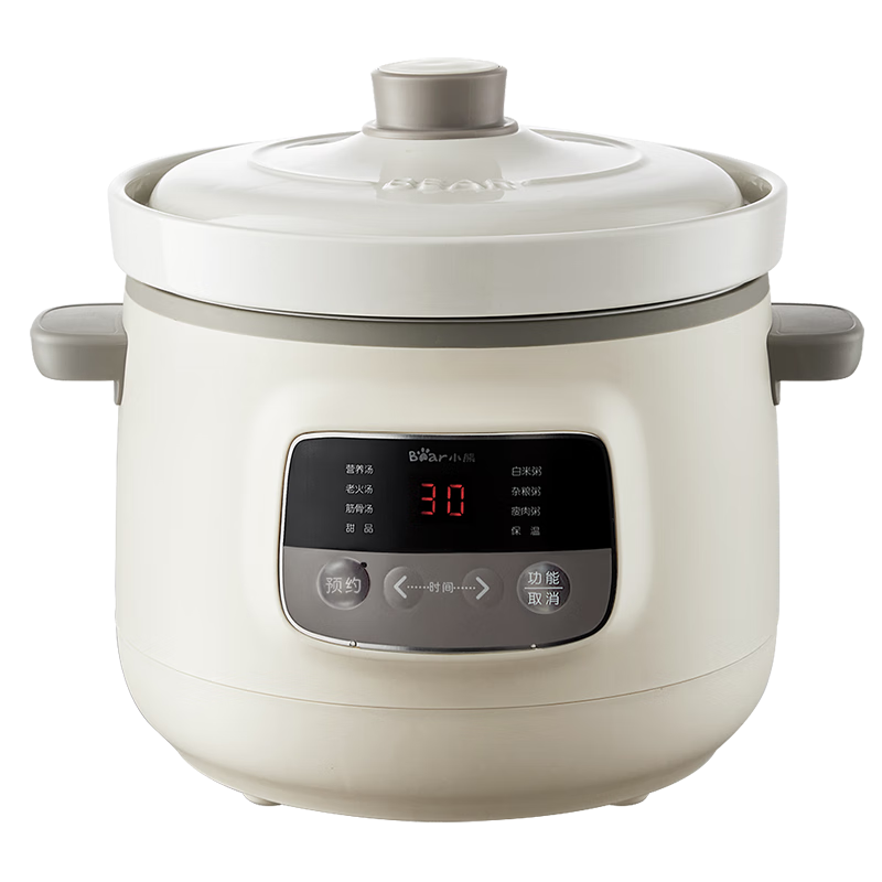 Bear Electric Slow Cooker, Ceramic Soup Pot And Stew Pot Combo, White Porcelain Ceramic Automatic Porridge Cooker for 3-4 People, Direct Stewing Electric Cooker DDG-D30H5 3L