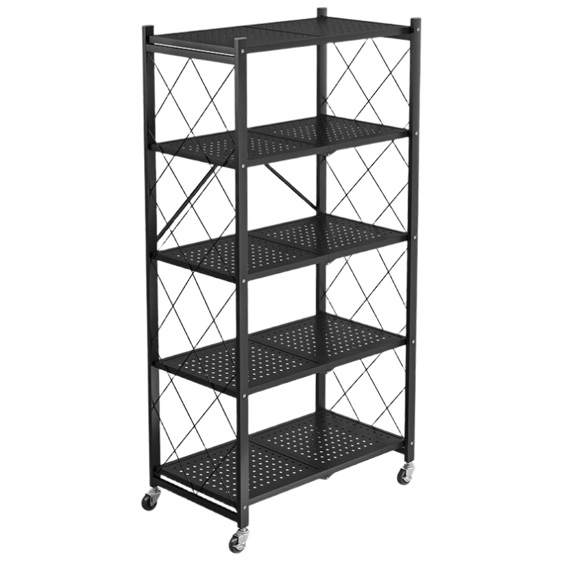 Antjia No-Installation Kitchen Storage Rack Floor-Standing Multi-Layer Movable Folding Bookshelf Storage Shelf White 5-Tier 70cm
