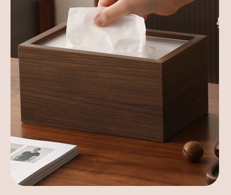Bingyou Wooden Tissue Box, Paper Towel Holder, Dual-Use for Living Room And Office, Large Capacity Storage Organizer 8