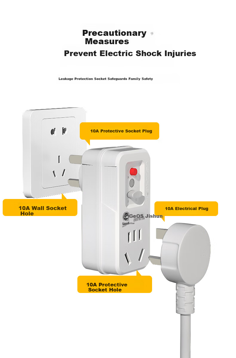 JS JISHUN Leakage Protection Plug, Water Heater Converter Switch Socket, Coffee Machine Health Pot Anti-Leakage Power Strip, 10A 4
