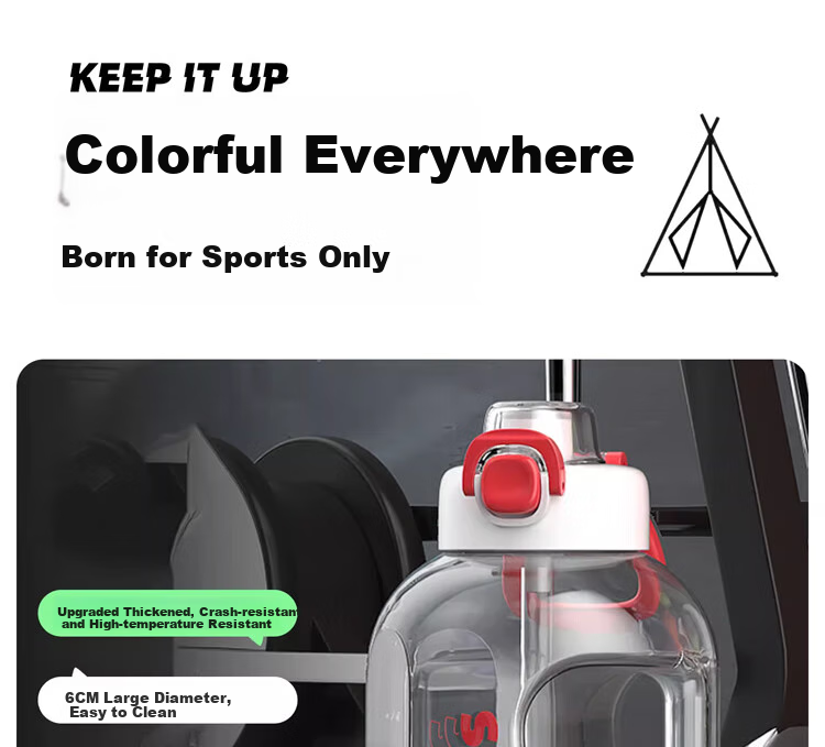 Shangtai Fitness Water Bottle for Men, Portable Large Capacity 2L Sports Water Bottle with Straw, Convenient for Outdoor Use, ST-7296 Black 3
