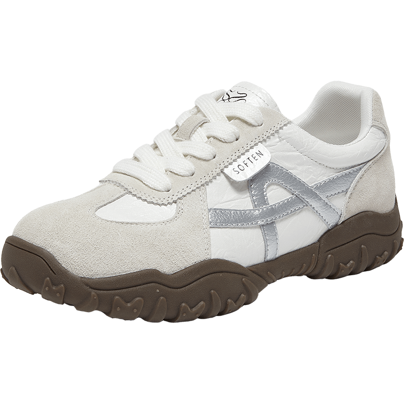BASTO 26 Spring Training Shoes Comfortable Thick Sole Soft Elastic Women's Sports Casual Shoes D3772AM6 Beige/Silver Size 39