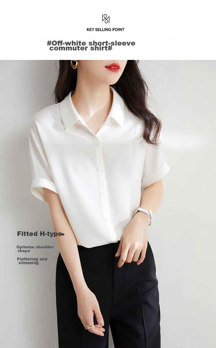 Sentubila Short-Sleeve Chiffon Blouse for Women, Summer Casual Commute Professional Shirt, Versatile Slimming Top, Blue, M 1