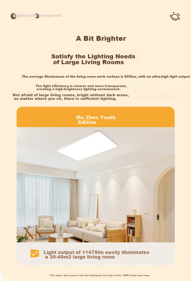 NVC Living Room Ceiling Light LED Smart Full Spectrum Eye Protection Anti-Glare Ultra-Thin Future Light MuYu PRO with Installation Package 4