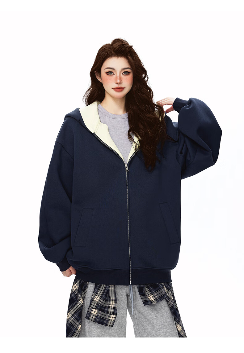 Foss Phil Men's Autumn Winter American Style Hoodie Double Zipper Colorblock Couple Zip-up Jacket 5Q1083 Black XL 7