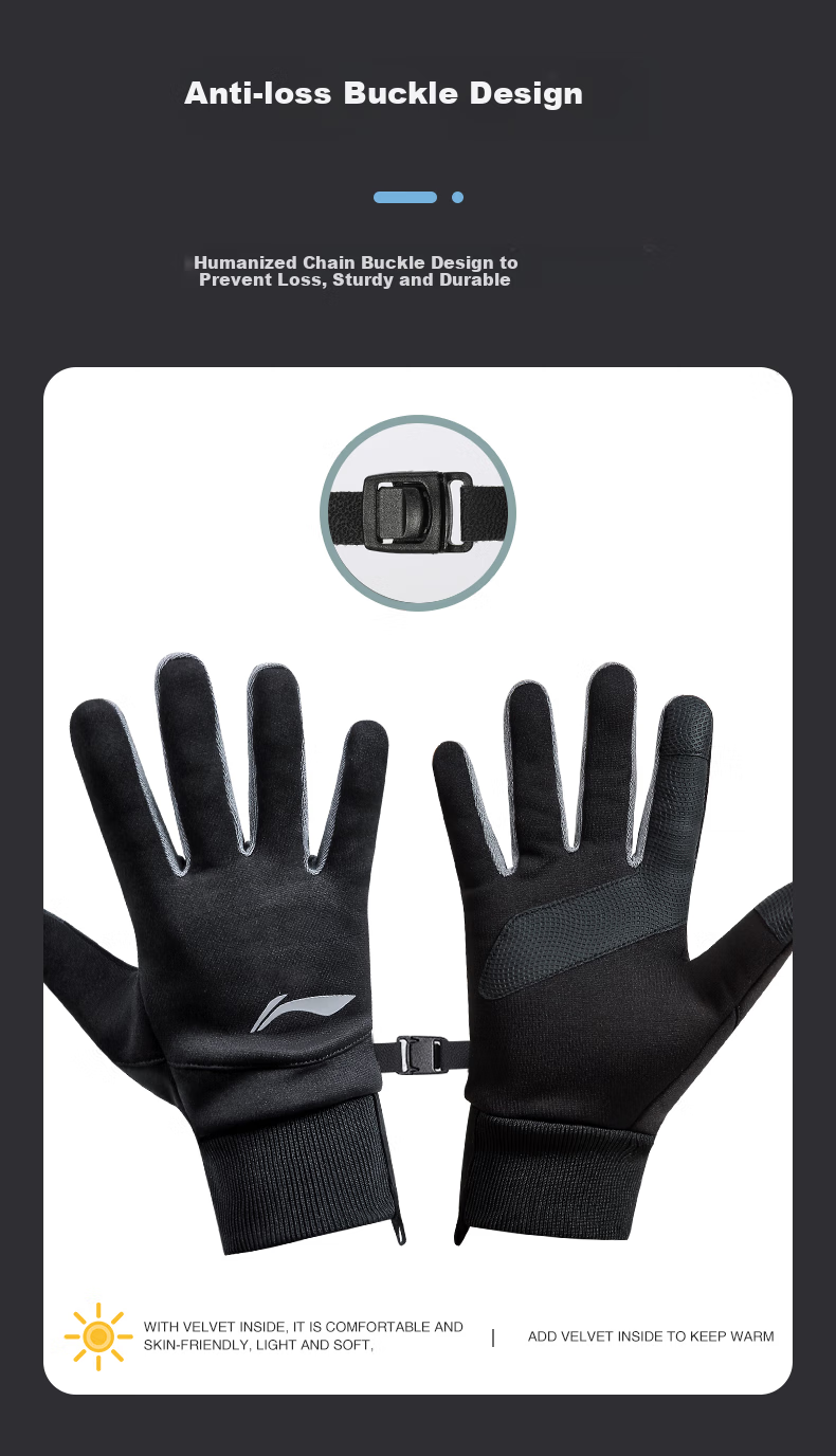 Li-Ning Cycling Gloves for Winter, Unisex Warm Motorcycle Bicycle Windproof Cold-Resistant Sports Outdoor Running Touchscreen Gloves 5
