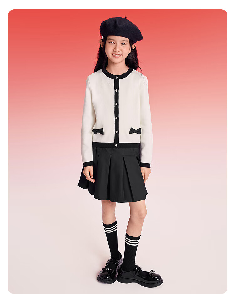 Balabala Kids Clothing Girls' Set 2025 New Spring Autumn Red Little Chanel Style Two-Piece Sweet Dress 5