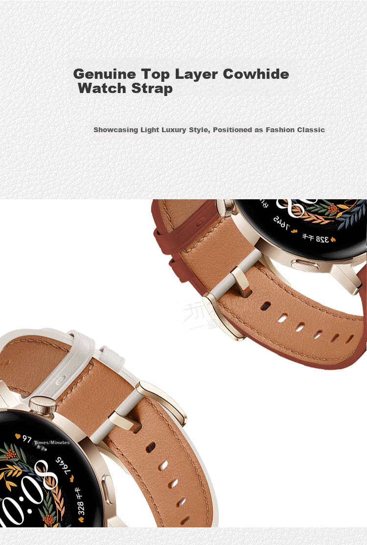 Watchbond Leather Strap for Huawei Watch GT7/GT6 Women's Model, Compatible with GT5/GT5Pro/GT4/Watch6/6Pro/5 Women's Models, 41mm Genuine Top-Grain Cowhide Elegant White Strap 5
