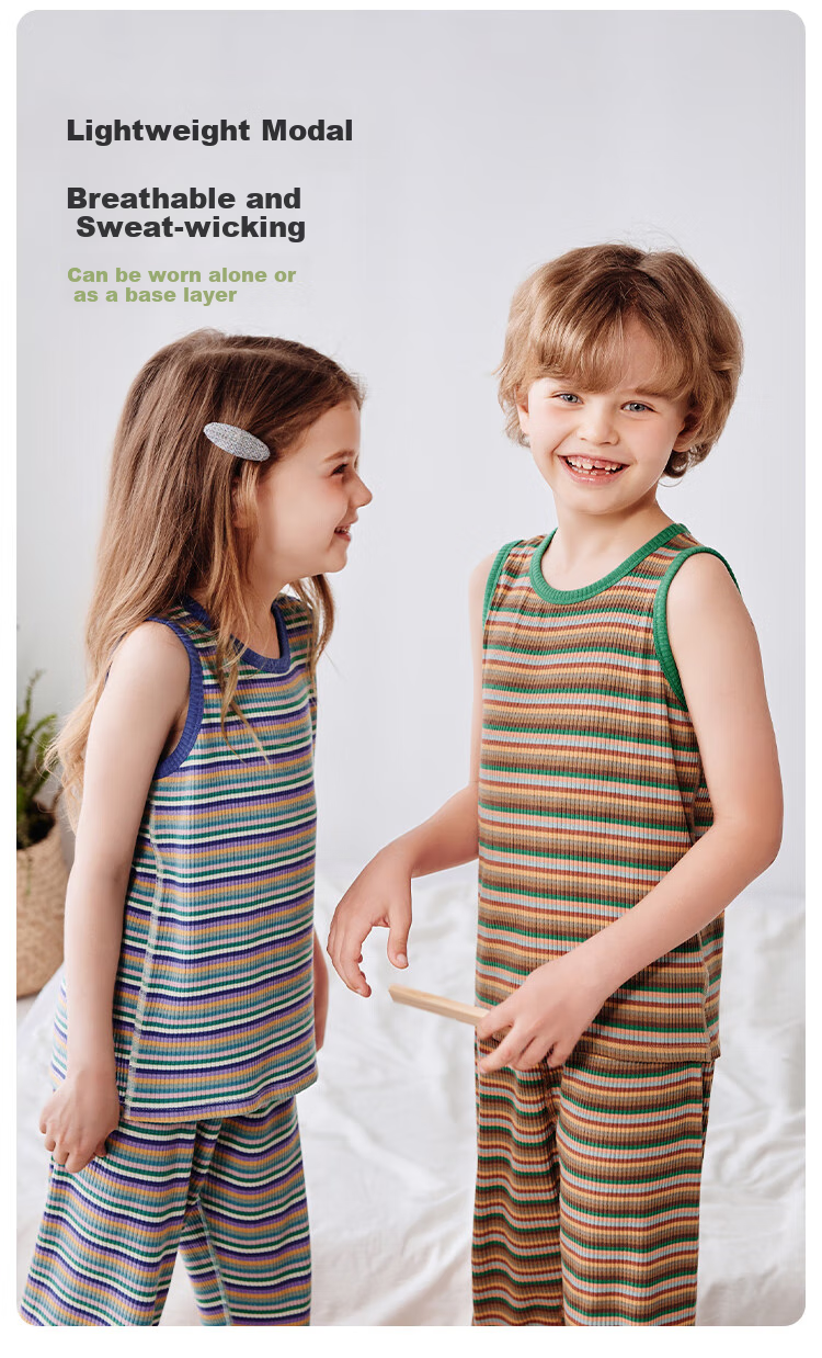 Junejunior [Under Babylove Brand], Children's Tank Top, Summer Thin Style, Boys And Girls Modal Home Sleeveless Vest, Camisole 2