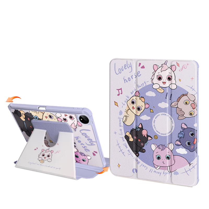 Aswa Case for Huawei MatePad Pro 12.2 2025/24 Model 12.2 Inch with Pen Slot 360° Rotatable Stand Cartoon Drop-Resistant Foldable Cover