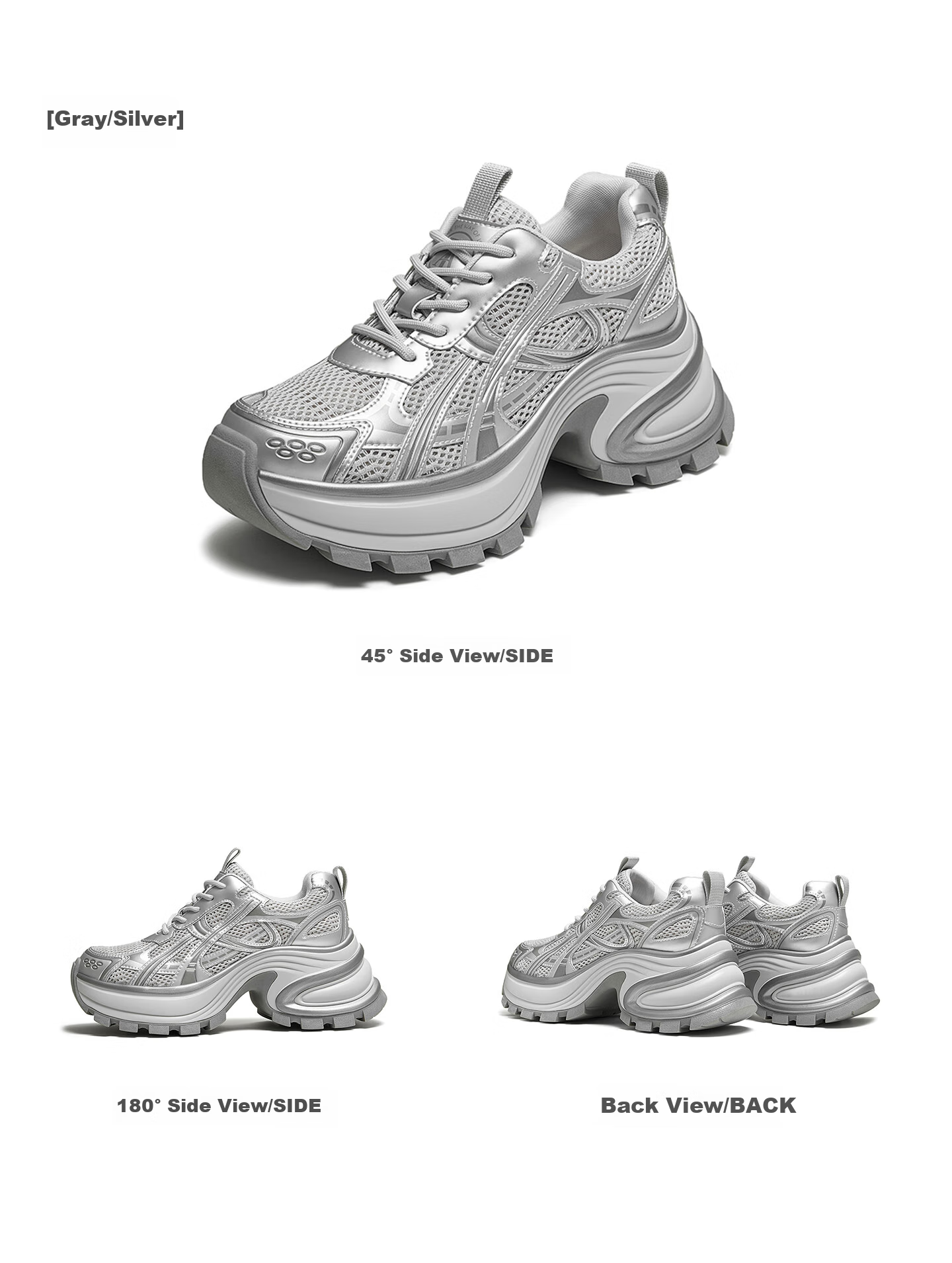 TATA Women's Thick Sole Fashion Casual Platform Dad Sneakers Gray/Silver - Single AM6 38 13
