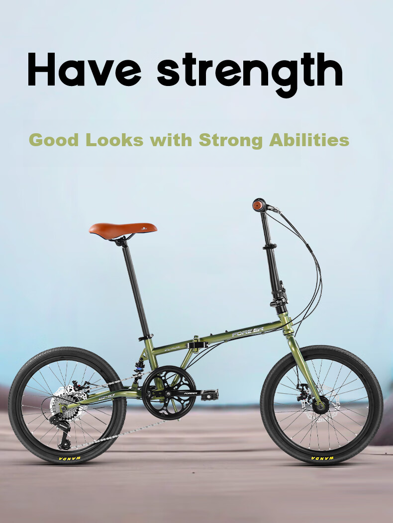 FOREVER Folding Soft Tail Shock-Absorbing Bicycle with 7-Speed, 22-Inch, for Men And Women, Adult City Scooter, Student Bike, Gree 10
