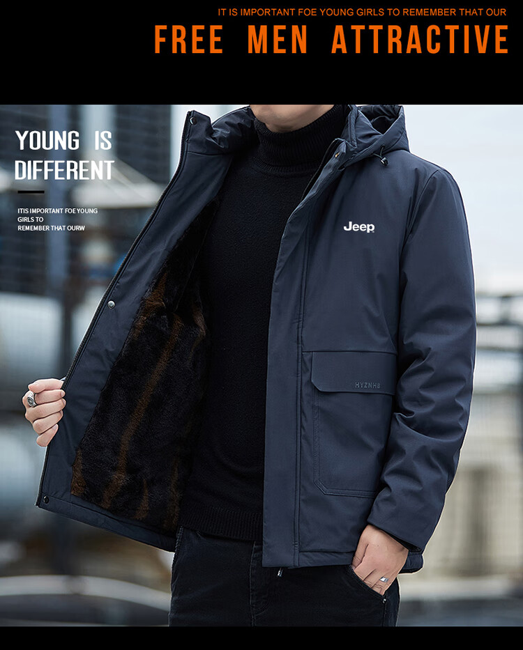 JEEP Men's Autumn Winter Casual Thickened Warm Outdoor Sports Cotton Jacket Dark Blue XL 7