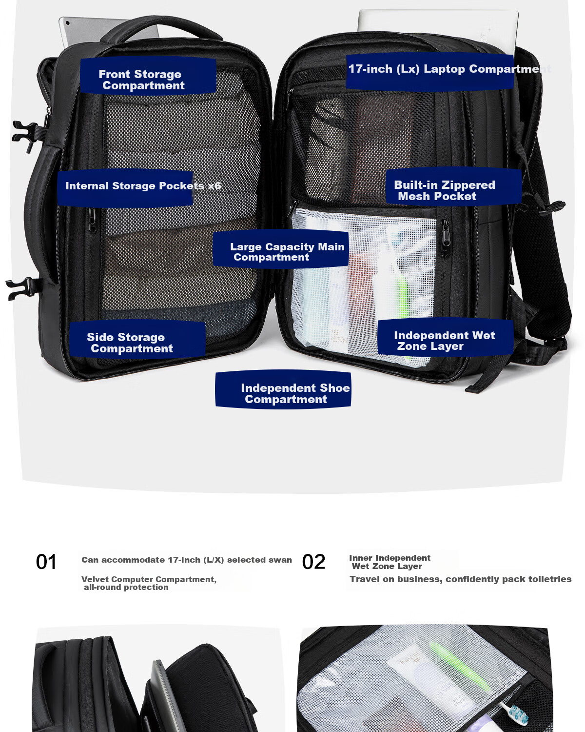 HLA Backpack, Business Large Capacity Backpack for Men, Suitable for Business Trips And Commuting, Water-Resistant Laptop Bag for Travel, Birthday Gift 6