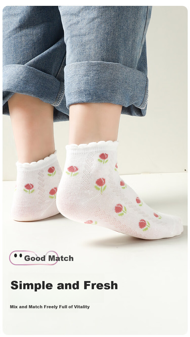 Bingxuemumian Children's Socks, Girls' Summer Mesh Cotton Socks, Thin Breathable Spring Mid to Big Kids Girls' Lace Cute Mid-Calf Socks 12