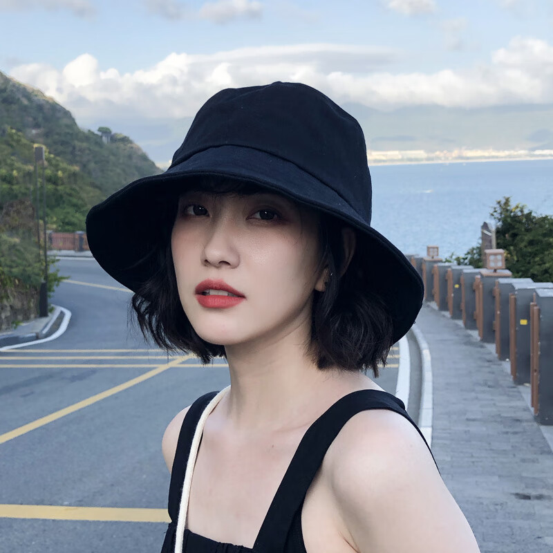 MMOPTOP Wide Brim Bucket Hat for Women And Men, Japanese Style Sun Protection Black Bucket Hat, Face-Slimming Wide Brim Hat