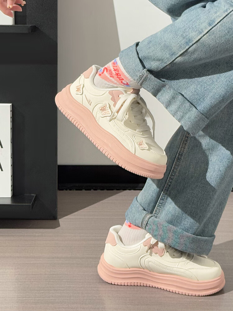 Huili Pink Butterfly Platform Shoes for Women, New Soft-Soled Comfortable Casual Shoes, Beige Pink, Size 36 (Runs Small Half Size) 6