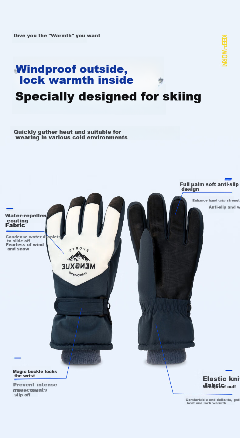 BOSHUJIAN Winter Gloves for Cycling And Skiing, Thickened Warm Gloves for Men And Women Students, Water-Repellent Windproof Cold-Resistant Winter Gloves 5