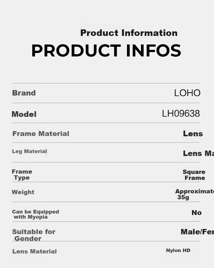 LOHO 2026 New Sunglasses for Women, Square Frame, UV Protection, Fashionable Men's Driving Sunglasses, Anti-UV Eyes LH09638 13