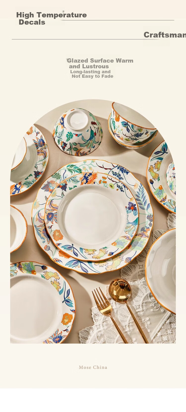 Mose Fresh Tableware Ceramic Bowl And Plate Set, Home Use Bowls And Plates with Chopsticks, Aesthetically Pleasing Housewarming Gift Set, 36 Pieces 7