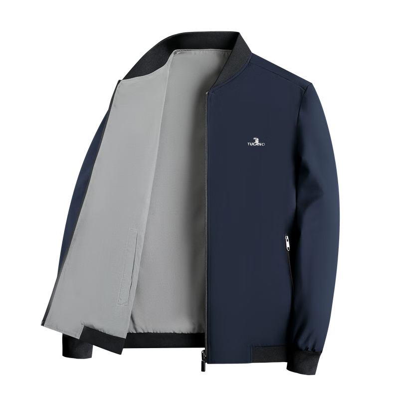 TUCANO Men's Spring Autumn Business Casual Jacket Reversible Stand Collar Coat for Middle-aged and Elderly Men