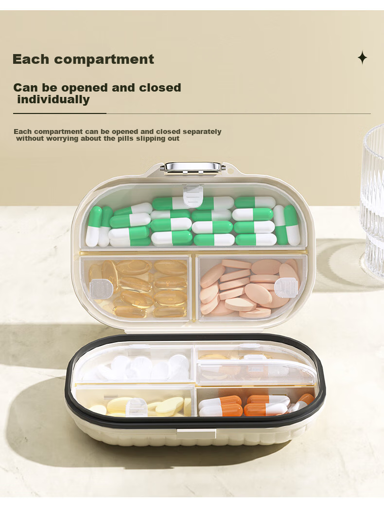 Baicaoyuan Portable Pill Organizer, Weekly Dosing Box, Seven-Day Travel Pill Dispenser, Personal Medicine Container, Sealed Moisture-Proof Large Capacity 19