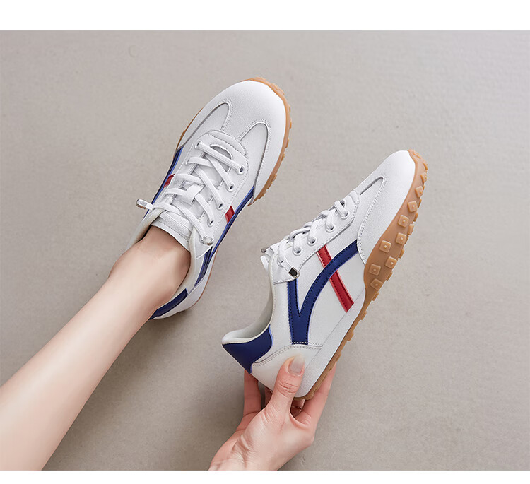 ZHR Casual Shoes for Women, Trendy Comfortable Lightweight Women's Shoes, Genuine Leather Color-Block Soft-Soled Sneakers for Women A113 Beige-Green Size 37 14