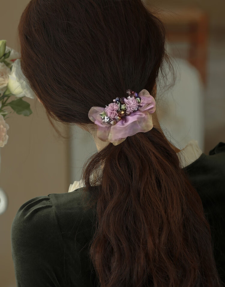Xiangwan Elastic Hair Tie Scrunchie Mesh Flower Hair Band High Elasticity Hair Rope Birthday Gift for Women 5