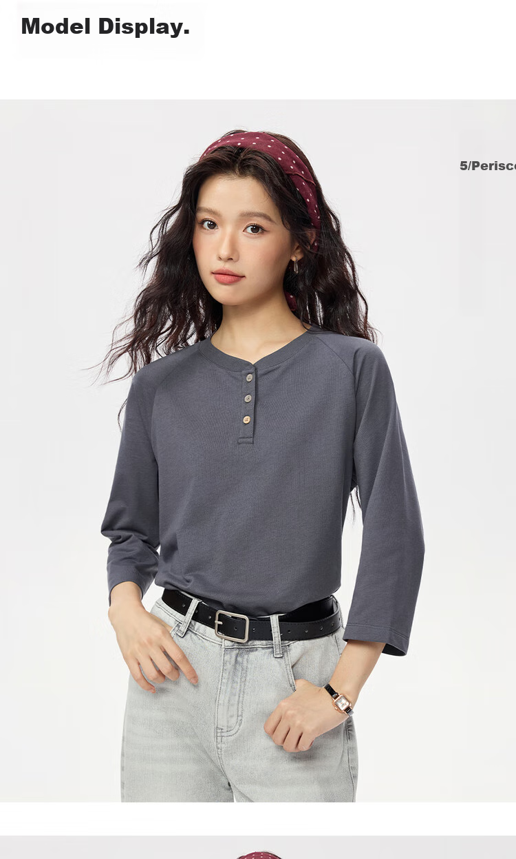 Zara Women's Autumn Pure Cotton American Style Henley Neck Drop Shoulder Seven-Quarter Sleeve Top 13325771 9