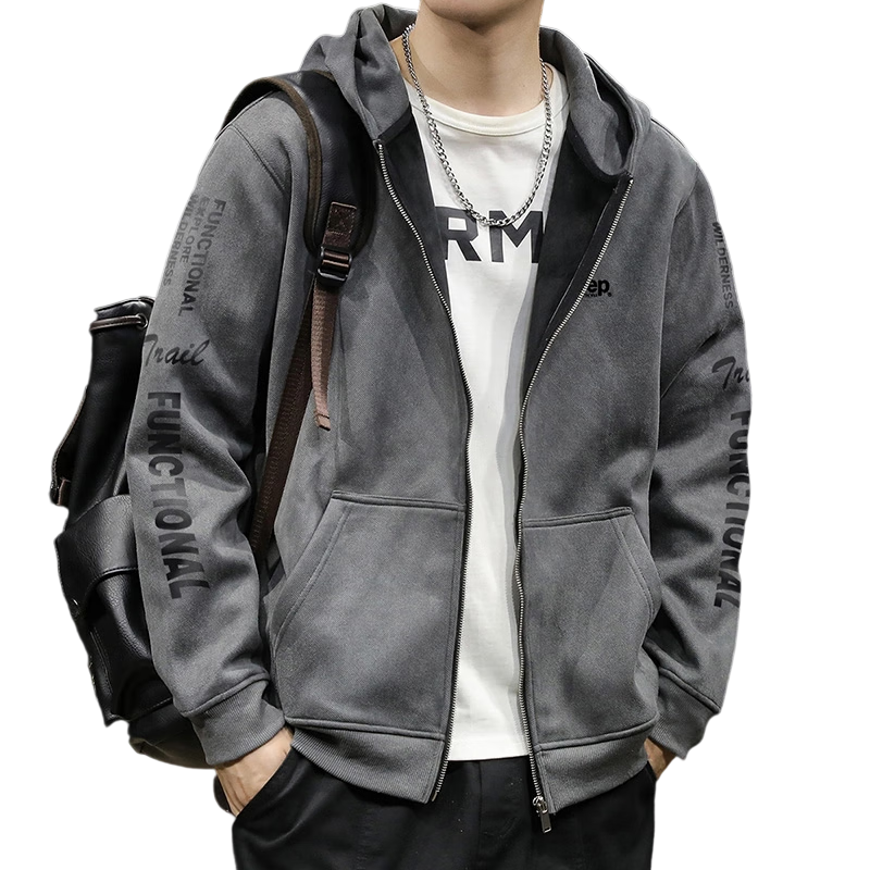 JEEP Men's Hoodie Zip-up Sweatshirt Autumn Winter Loose Thick Jacket Dark Gray 2XL