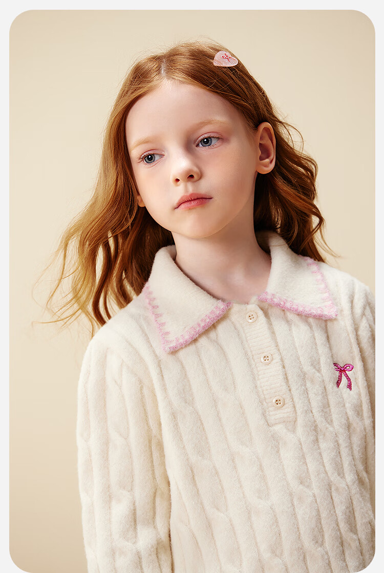 Minibala Kids Girls Mother-Daughter Sweater 2025 Winter Sweet College Style Polo Collar Knitwear 4