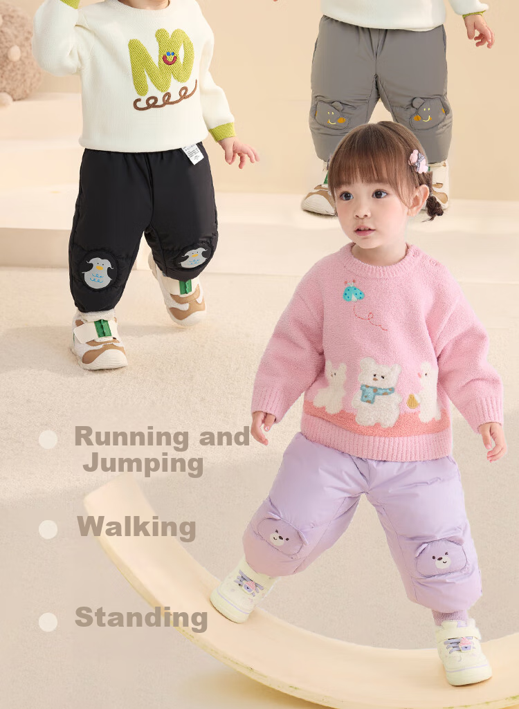 BALABALA Baby down Pants, Children's Long Trousers for Boys And Girls, Winter Wear 2025 New Style, Thickened Warm Joggers, Cute And Trendy 7