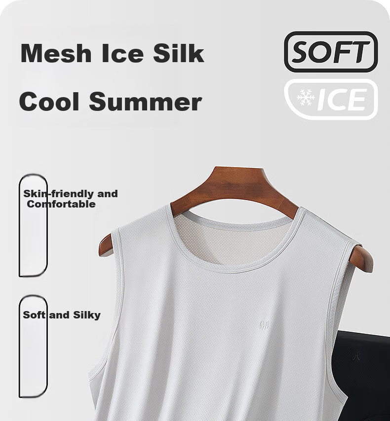 Hengyuanxiang Large Size Ice Silk Men's Tank Top, 10A Antibacterial Mesh, Autumn Wide Shoulder Sleeveless Undershirt, Breathable Quick-Dry Sports T-Shirt 1