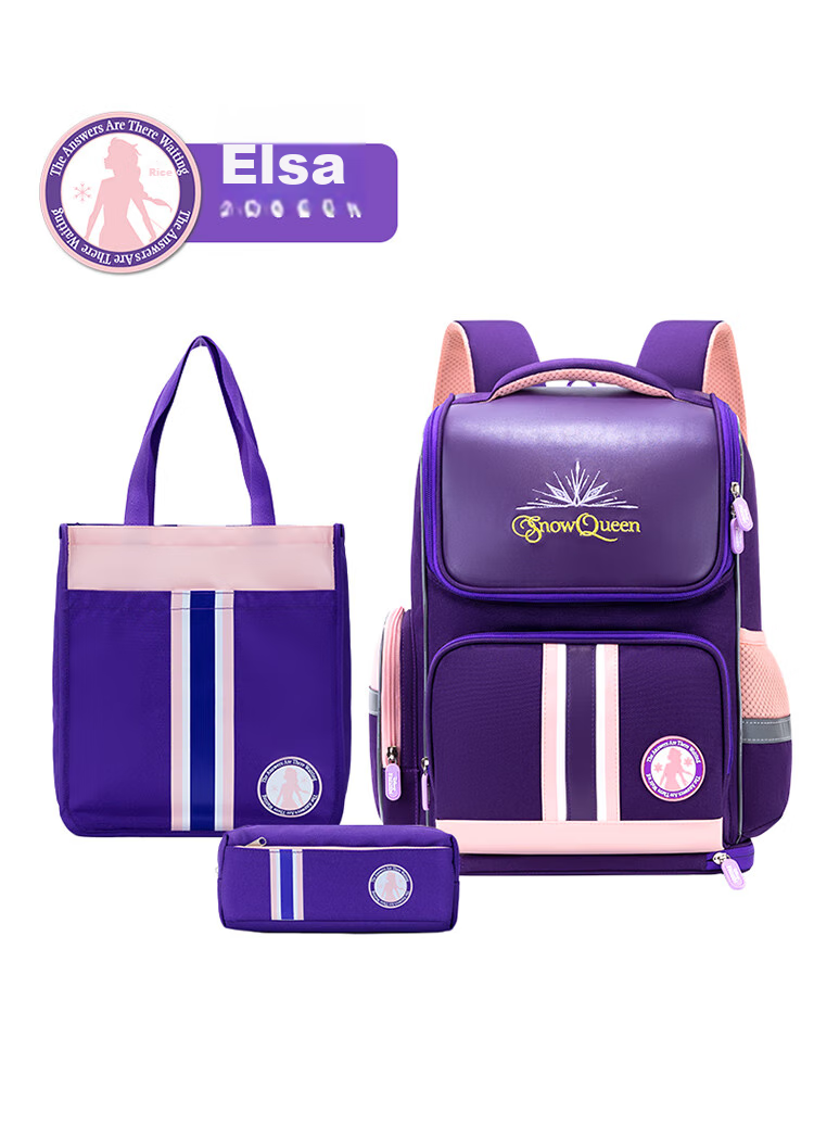 Disney Backpack for Primary School Girls Grades 4-6, Spine-Protecting, Load-Reducing, Multi-Layered, Large Capacity, Breathable, Double Shoulder Bag, Three-Piece Set 25