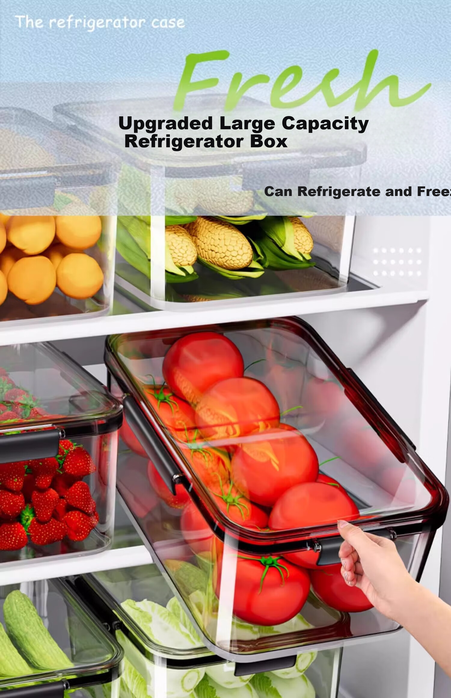 KATEI STORY Japanese Refrigerator Storage Box, Food-Grade Specialized Fresh-Keeping Box, Large Capacity Freezer Fruit Organizer, Sealed Container for Vegetables 2