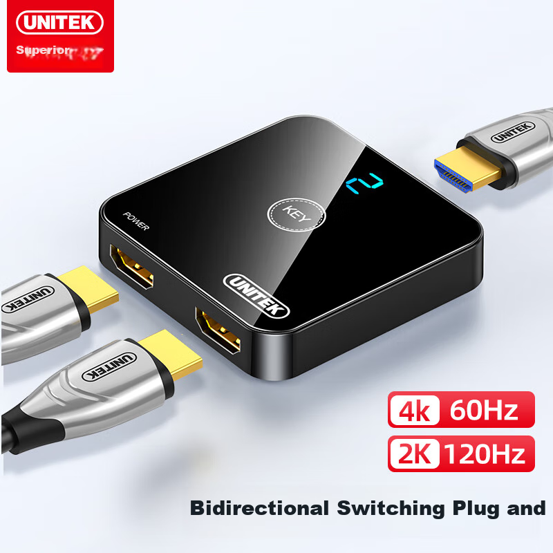 UNITEK HDMI Switcher Two-In 4K HD Video Splitter for Laptop, Smart Box to TV Projector Bidirectional Conversion V140A