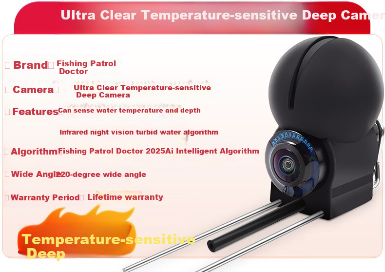 Xunyuboshi 360-Degree Rotating Underwater Fish Finder, Ultra-High Definition Probe, 4.3-Inch HD Screen + 360-Degree Temperature-Sensing Deep Head + 30 Meters 3