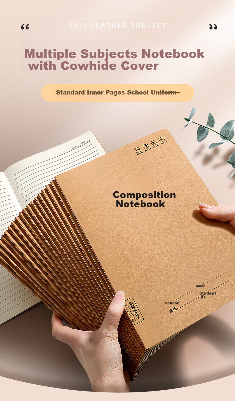 BOJIAO Elementary School Student Exercise Notebook, 16K Homework Book, Composition Notebook, Subject Note Pad, Middle School Practice Book, Kraft Paper Large-Sized Thread-Bound Notebook, Exercise Book (5-Pack) 1