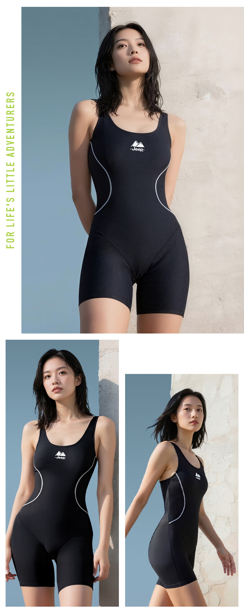 JEEP Women's Racing Professional One-Piece Square Leg Swimsuit Classic Black L 17