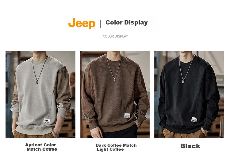 JEEP Men's Color Block Sweatshirt, Loose Fit T-Shirt Undershirt for Spring And Autumn, Casual Heavyweight Menswear, Apricot Color Block, 2XL 4