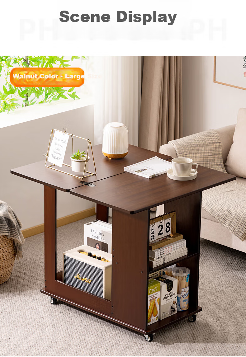 Laozhujiang Movable Side Table, Living Room Coffee Table, Sofa End Table, Multifunctional Antique Folding Tea Table, Storage Rack, Corner Cabinet 10
