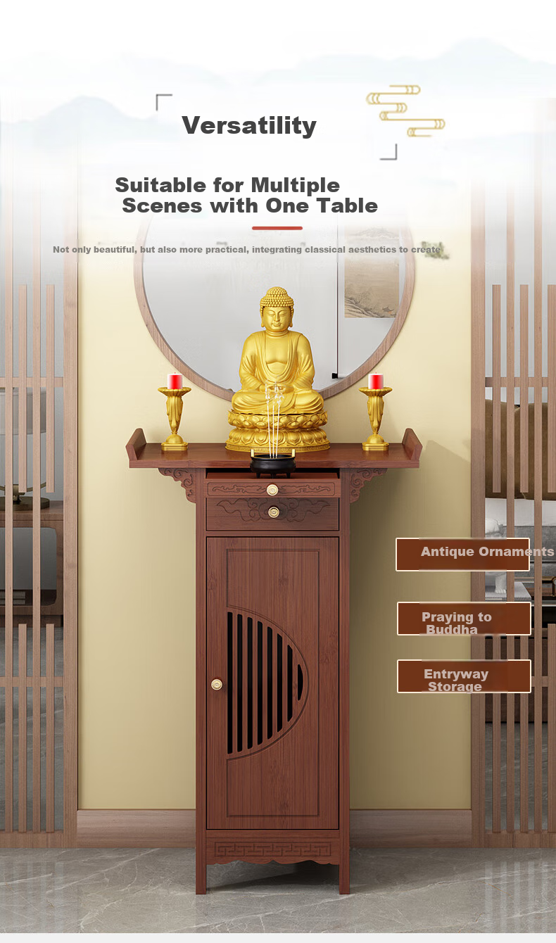Taomengju Buddha Table, New Chinese Style Standing Cabinet, God of Wealth Cabinet, Buddha Altar, Incense Burner, Buddha Statues, Guan Gong Bodhisattva Altar, Offering Table, Storage Rack 4