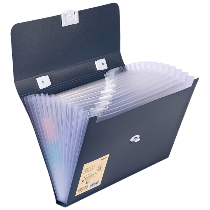 Deli 13-Compartment A4 Portable Accordion File Folder Lesu Series Student Exam Paper Organizer Office Document Protector Elementary to High School Dark Blue 72593