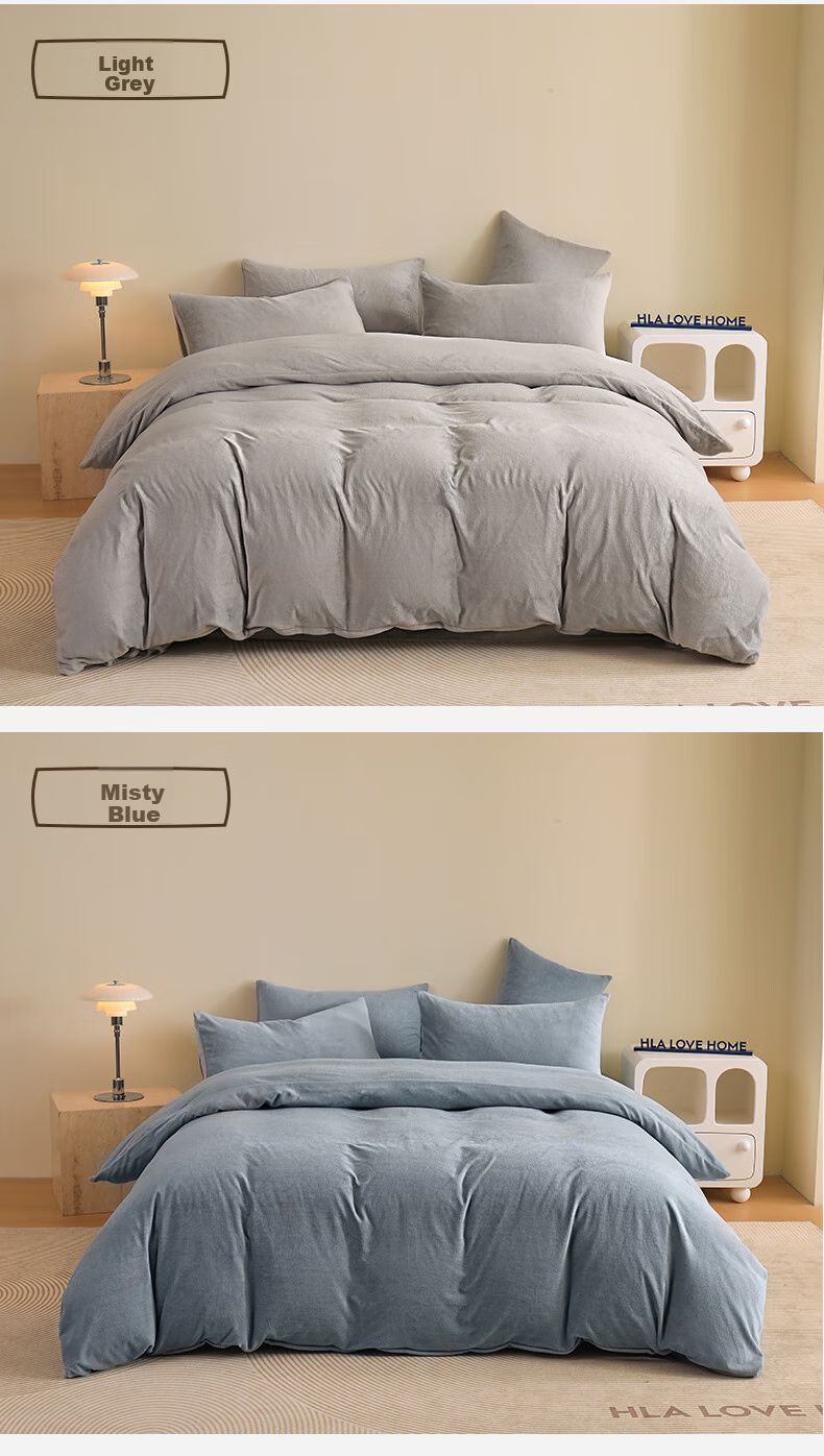 HLA A-Class 7A Antibacterial Milk Velvet 4-Piece Bedding Set Winter Thickened Coral Fleece Double-Sided Plush Double Bed Sheet and Duvet Cover Set 12