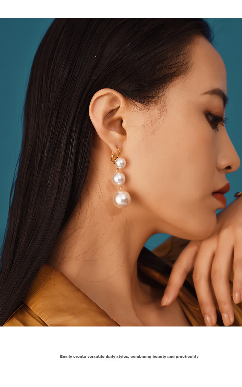 Dairuo Pearl Earrings, White Studs, Face-Slimming, Fashionable, Long-Style, Practical for Women, Versatile for Commuting, Versatile Earrings, Gift 6