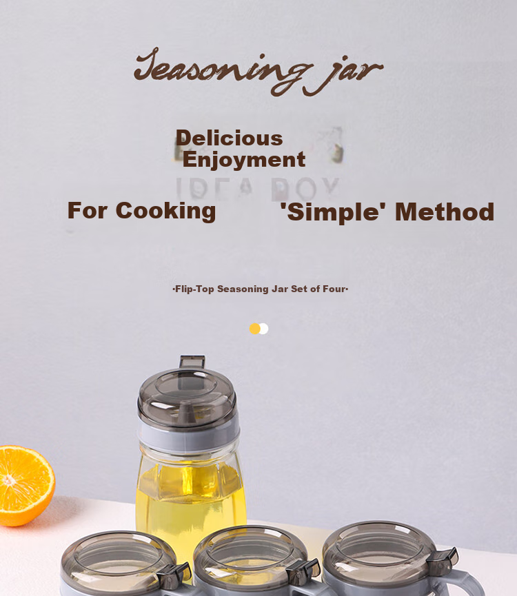 Jidukongjian Seasoning Containers, Oil Bottles, Spice Jars, Salt Shakers, Kitchen Glass Condiment Set, Home Use Oil Bottle Four-Piece Set with Storage Rack 1