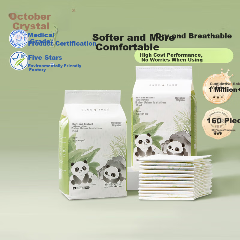 Shiyuejiejing, Soft And Thin Disposable Diaper Changing Pad, 160 Pieces, Size M, Non-Washable, Disposable Baby Diaper Pad, Nursing Pad, Panda Desig