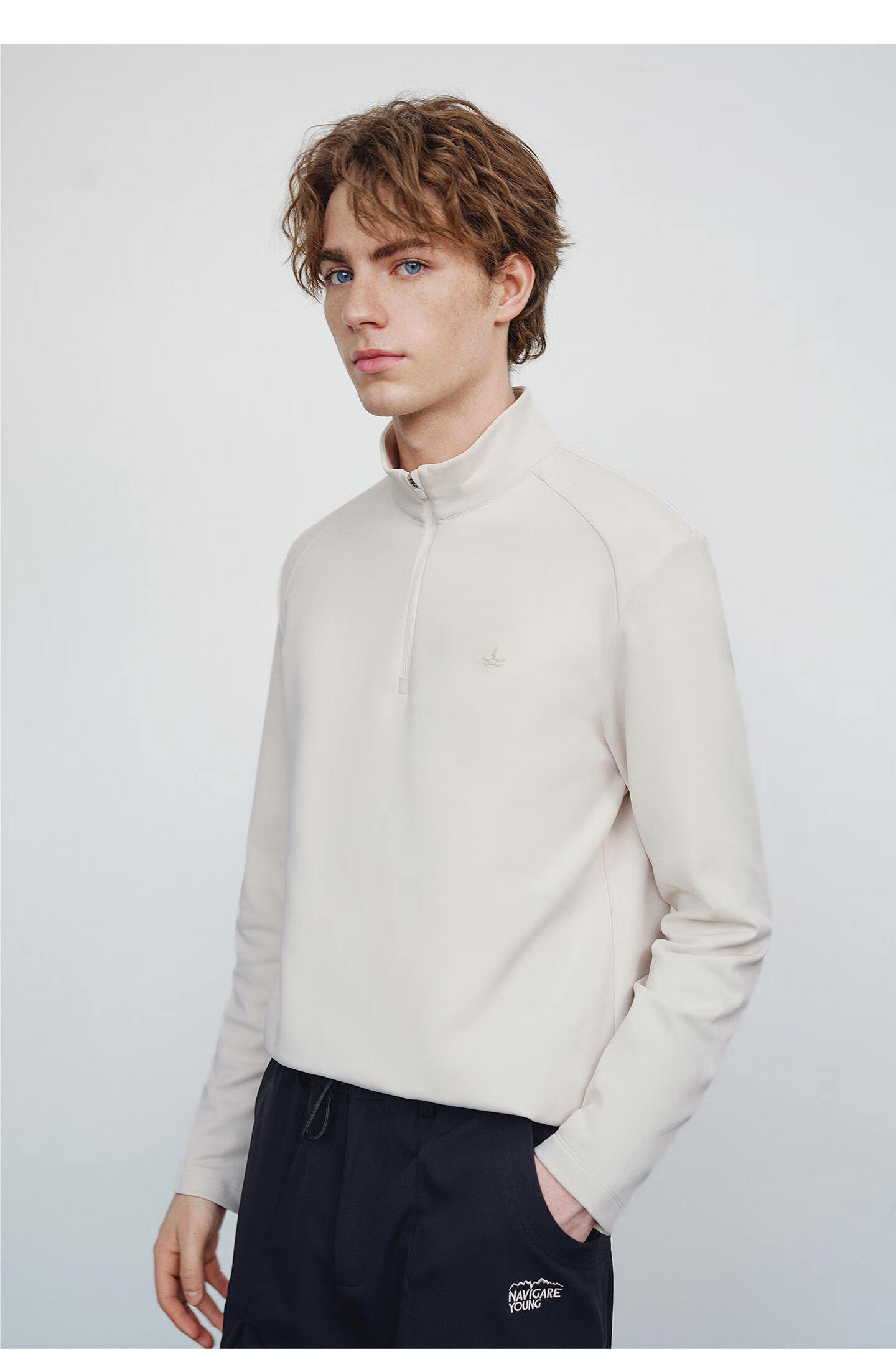 Navigare Celebrity-Inspired Small Sailboat Men's Half-Zip Brushed Casual Sweatshirt Inner Layer Top 1135845304 30
