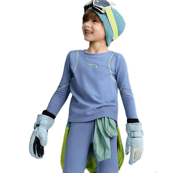 AIMER KIDS Boys' Temperature-Regulating Tech Sports Warm Shirt, Phase-Change, 3A Antibacterial Thermal Underwear, Lake Blue, Size 175