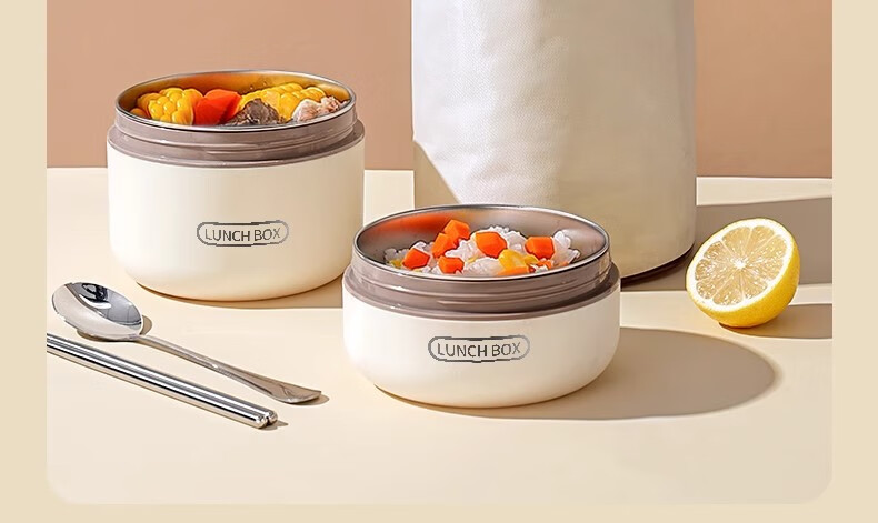 Ymer Stainless Steel Insulated Lunch Box Set - New Combo White 4-Pack + Insulated Bag + Cutlery (2 Large, 2 Small) 24